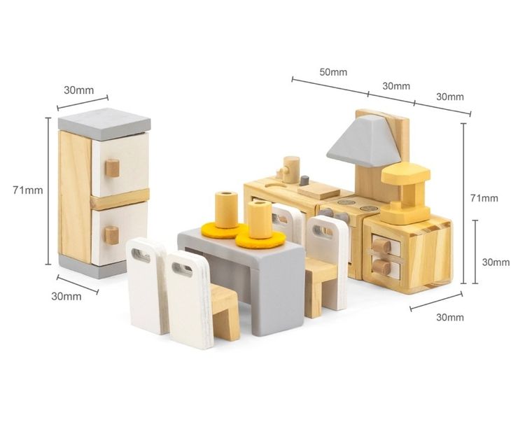 Viga, PolarB, zestaw mebelków do domku dla lalek kuchennch z jadalnią