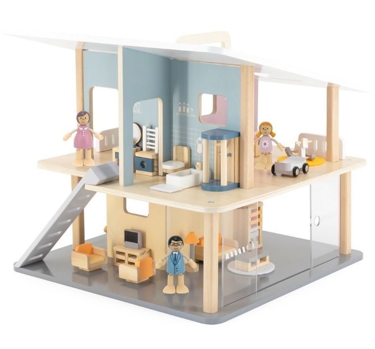 Viga, PolarB, zestaw mebelków do domku dla lalek, pokój dzienny z telewizorem