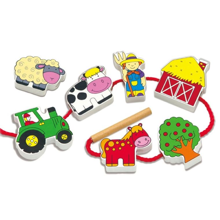 Viga Toys, Życie na farmie, klocki do nawlekania, 12 elementów