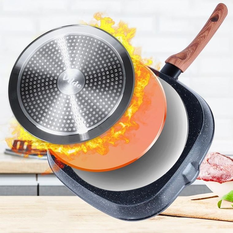 Vilde, Black&Wood, patelnia do grillowania granitowa kwadratowa, 28-28 cm