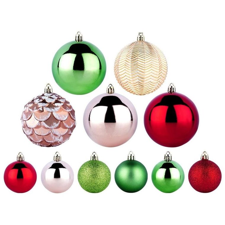 Vilde, bombki choinkowe, nietłukące, czerwone, różowe, złote, zielone, 8 cm, 5 cm, 68 szt.