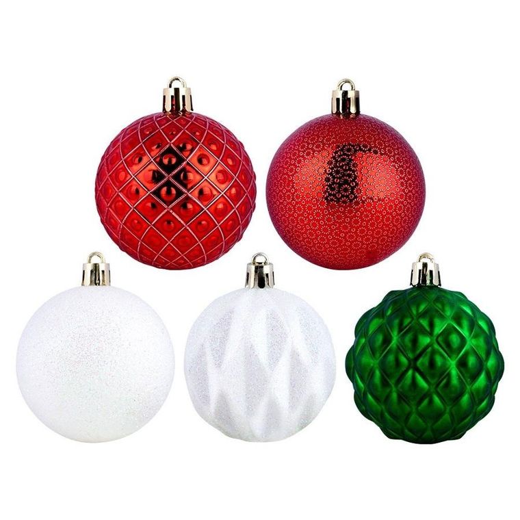 Vilde, bombki choinkowe nietłukące, czerwone, zielone, białe, 6 cm, 35 szt.