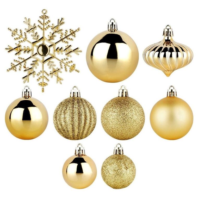Vilde, bombki choinkowe, nietłukące, złote, 4 cm, 5 cm, 6 cm, 10 cm, 40 szt.