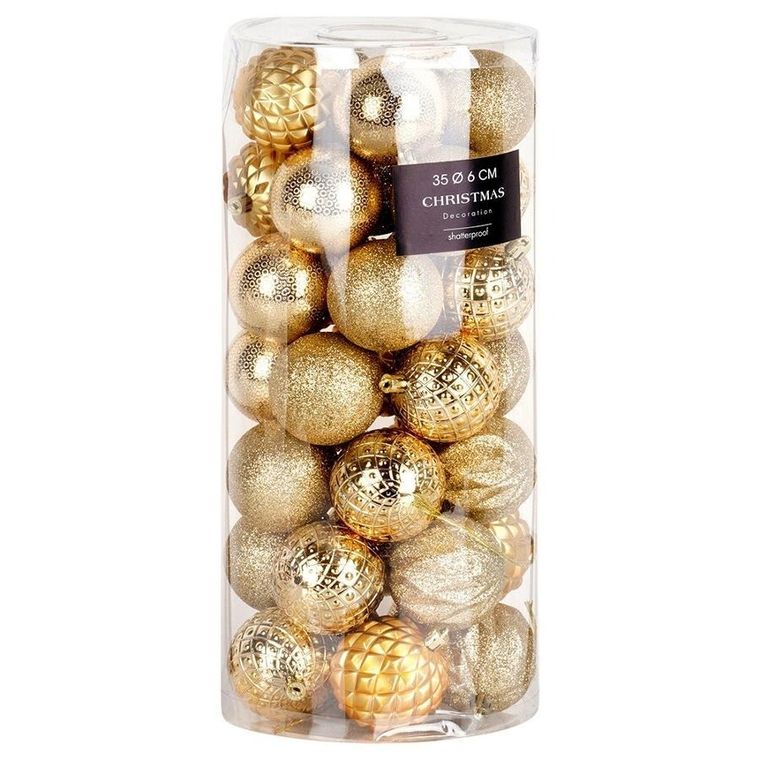 Vilde, bombki choinkowe nietłukące, złote, 6 cm, 35 szt.