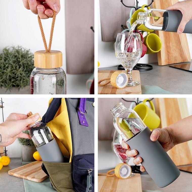 Vilde, butelka na wodę szklana z silikonowym pokrowcem, 500 ml