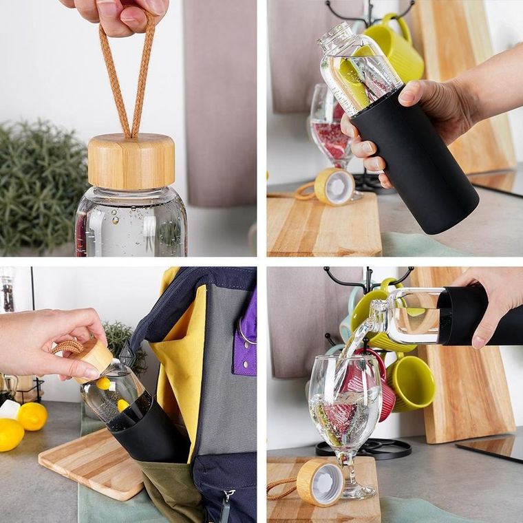 Vilde, butelka na wodę szklana z silikonowym pokrowcem, 500 ml