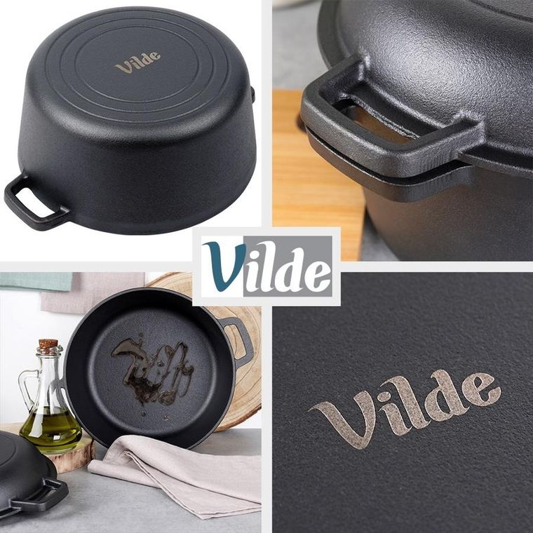 Vilde, Cast Line, garnek z pokrywką, żeliwny, 2w1, 4,5l, 1,6 l