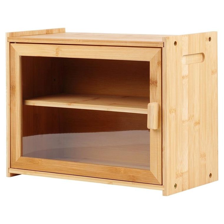 Vilde, chlebak bambusowy ze szczypcami, dwupoziomowy, 40-20-31 cm