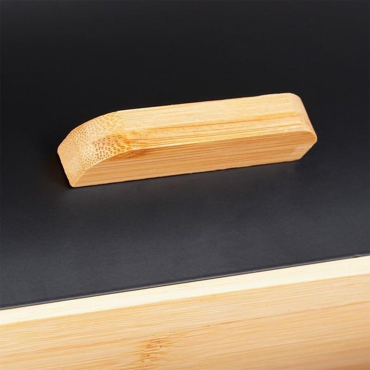 Vilde, chlebak drewniano-metalowy, czarny, 35,5-24,5-15,5 cm