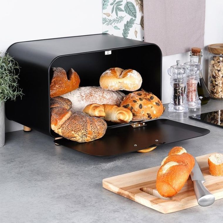 Vilde, chlebak metalowy, czarny, 35,5-21-23,5 cm