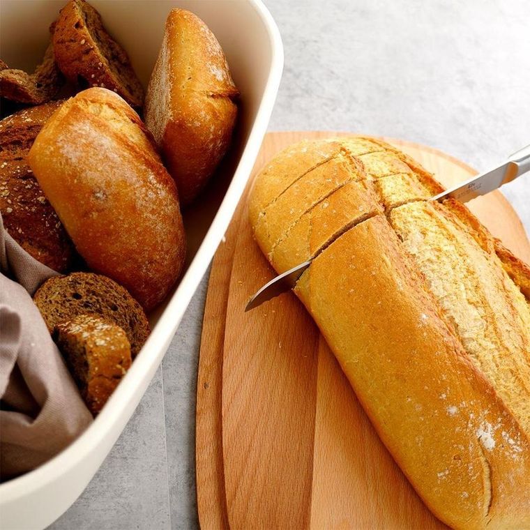 Vilde, chlebak, z drewnianą deską, kremowy, 39-23.5-15.5 cm