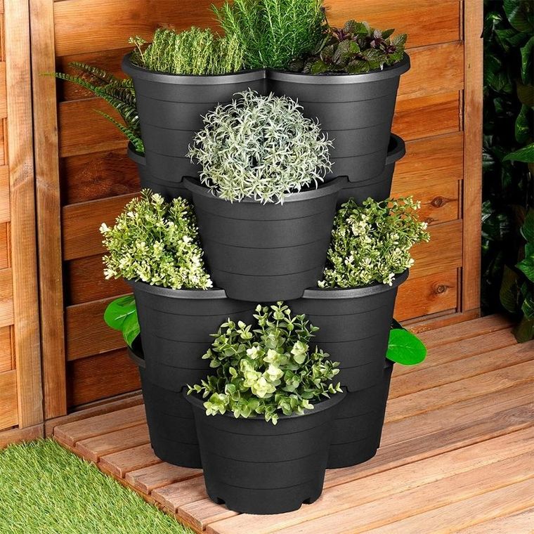 Vilde, doniczka ogrodowa plastikowa, czarna kaskadowa, 4 szt.