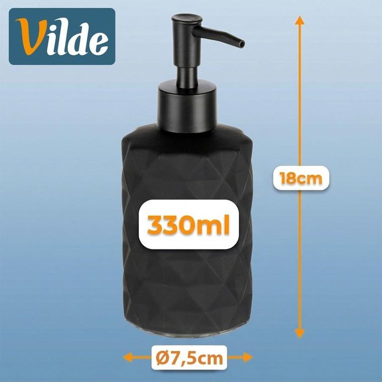Vilde, dozownik do mydła, szklany, czarny, 330 ml