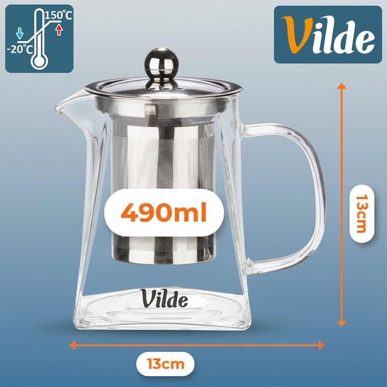 Vilde, dzbanek z zaparzaczem do herbaty, żaroodporny, szklany, 490 ml