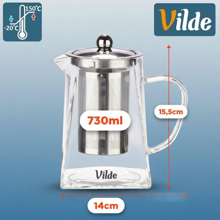 Vilde, dzbanek z zaparzaczem do herbaty, żaroodporny, szklany, 730 ml