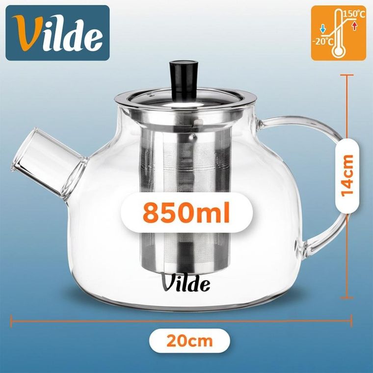 Vilde, dzbanek z zaparzaczem do herbaty, żaroodporny, szklany, 850 ml