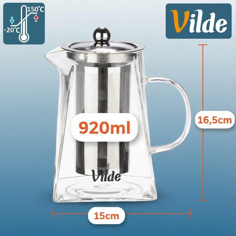 Vilde, dzbanek z zaparzaczem do herbaty, żaroodporny, szklany, 920 ml