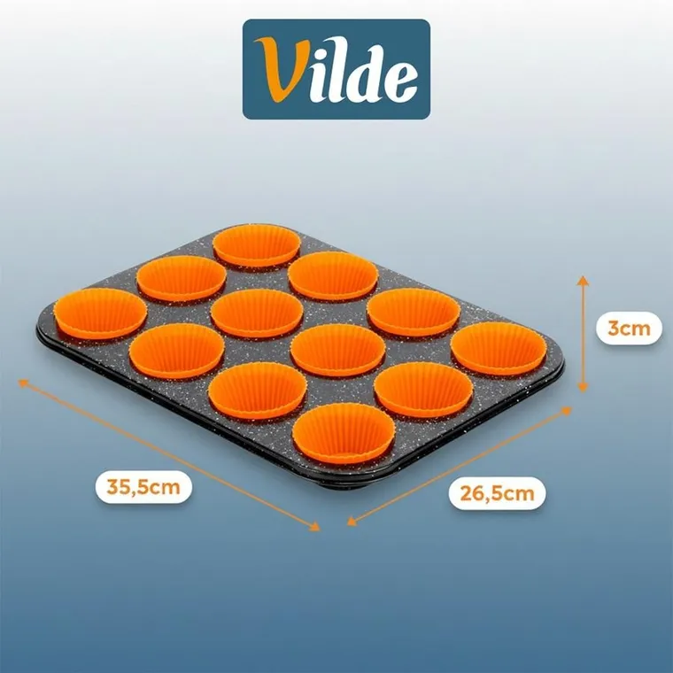 Vilde, forma do muffinek, z foremkami silikonowymi, grafitowa, 13 elementów