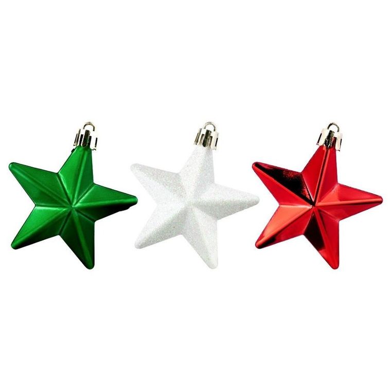 Vilde, Gwiazdki, bombki choinkowe nietłukące, czerwone, zielone, białe, 6,5 cm, 8 szt.