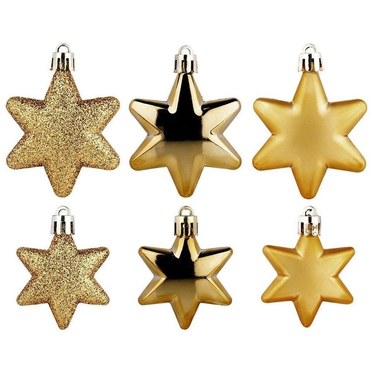 Vilde, Gwiazdki, bombki choinkowe nietłukące, złote, 6/5 cm, 16 szt.