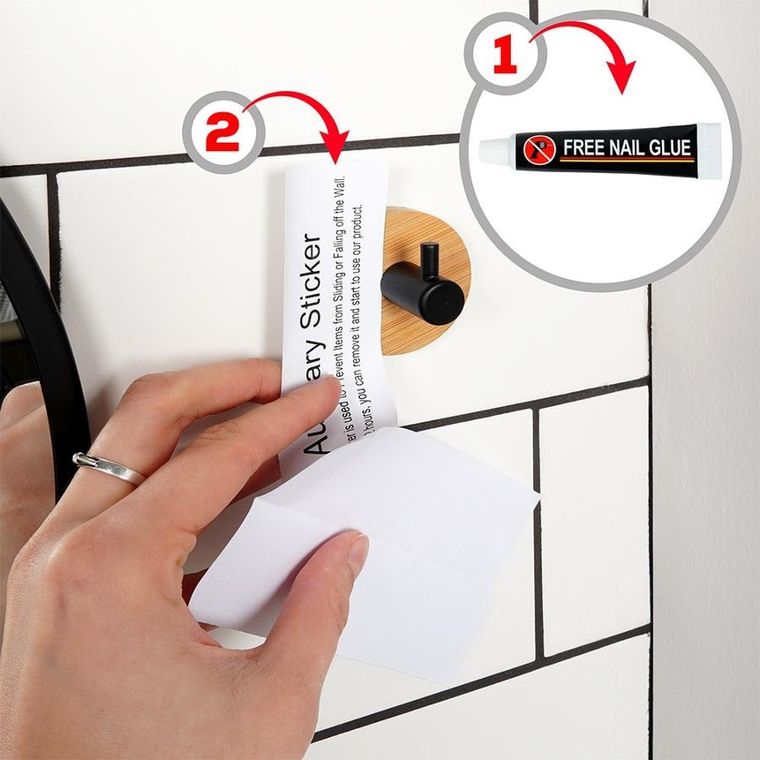 Vilde, haczyk, wieszak samoprzylepny, drewniany, metalowy, czarny, 5-3,5 cm