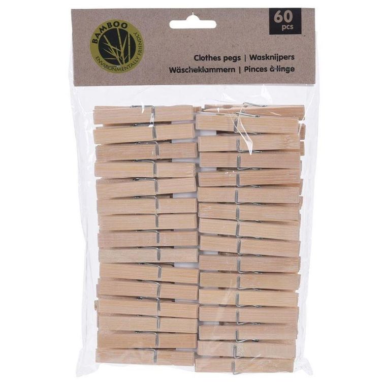 Vilde, klamerki drewniane bambusowe, 60 szt.