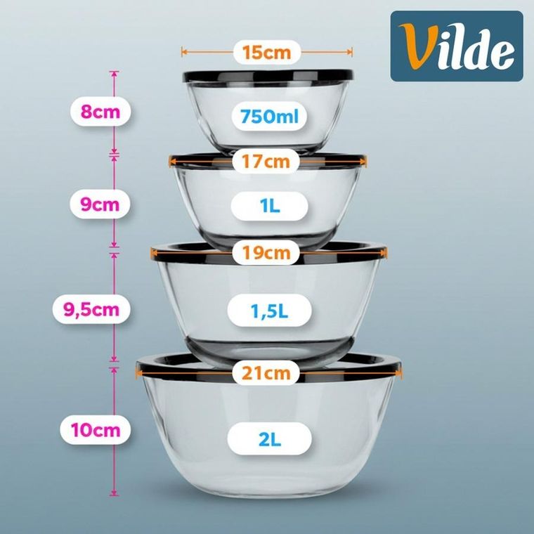 Vilde, komplet misek szklanych z pokrywką, 4 szt.