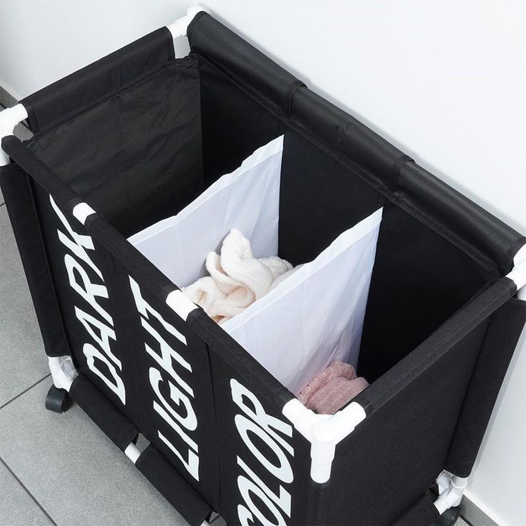 Vilde, kosz na pranie na kółkach, trzykomorowy, 137l