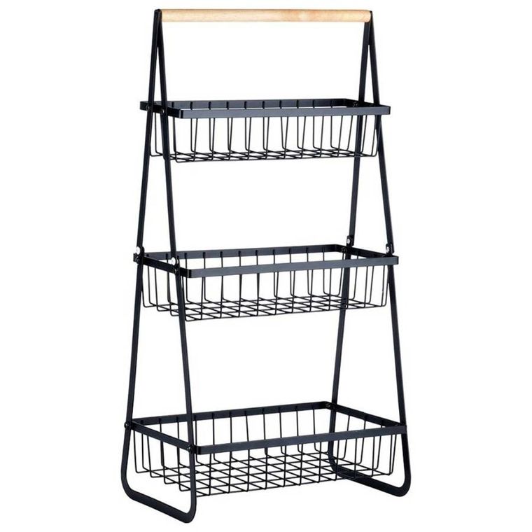 Vilde, koszyk na owoce metalowy, 3-poziomowy, czarny