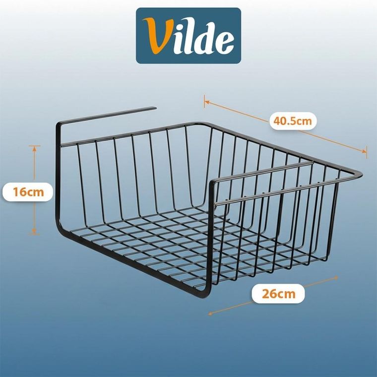 Vilde, koszyk podwieszany pod półkę, metalowy, czarny, 40,5-26-16 cm