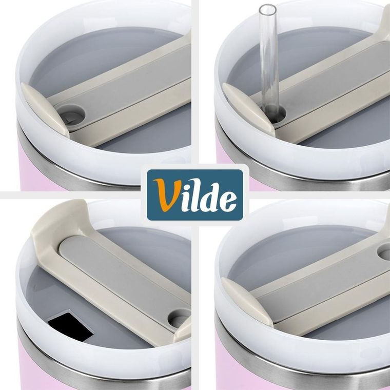 Vilde, kubek termiczny z uchwytem, stalowy, różowy, 1,2l