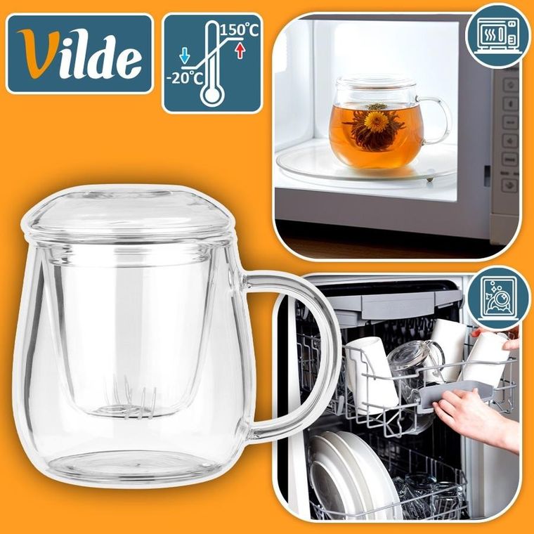 Vilde, kubek z zaparzaczem i pokrywką, szklany, 400 ml