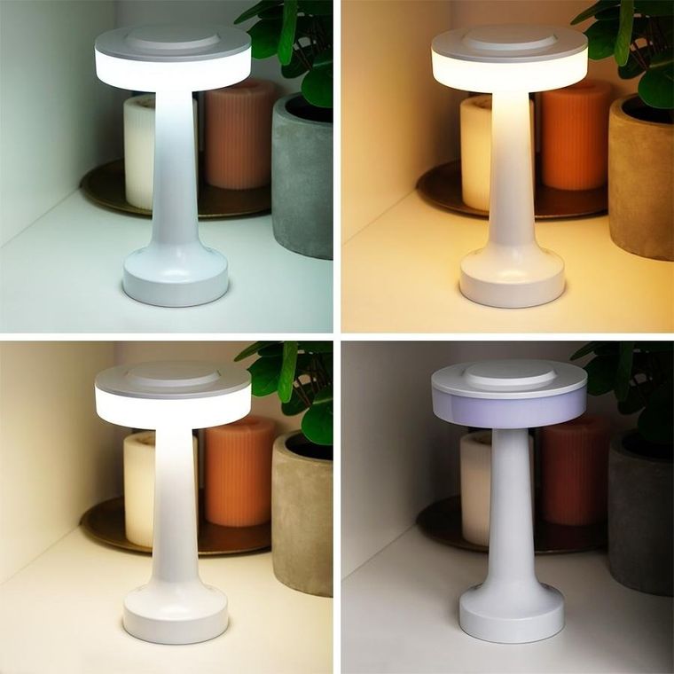 Vilde, lampka stołowa LED bezprzewodowa, biała, 3 tryby świecenia, 21 cm