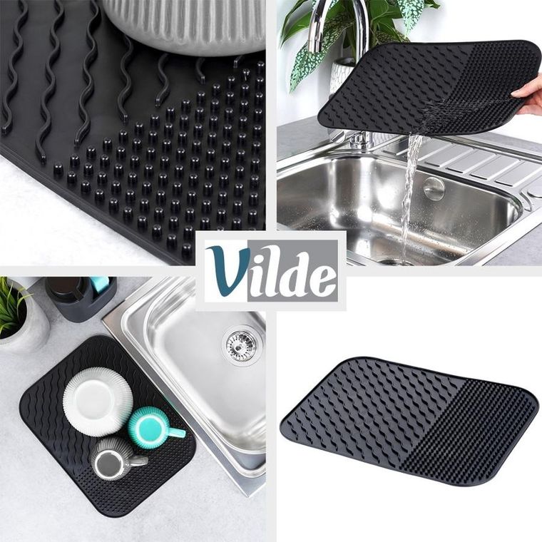 Vilde, mata do suszenia naczyń, silikonowa, czarna, 34-26,5 cm