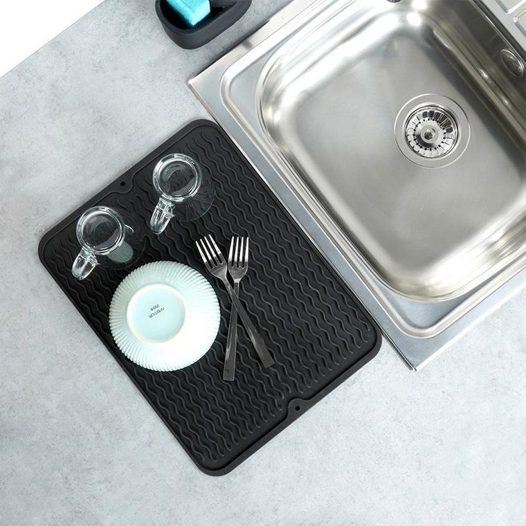 Vilde, mata do suszenia naczyń silikonowa, czarna, 40-30 cm