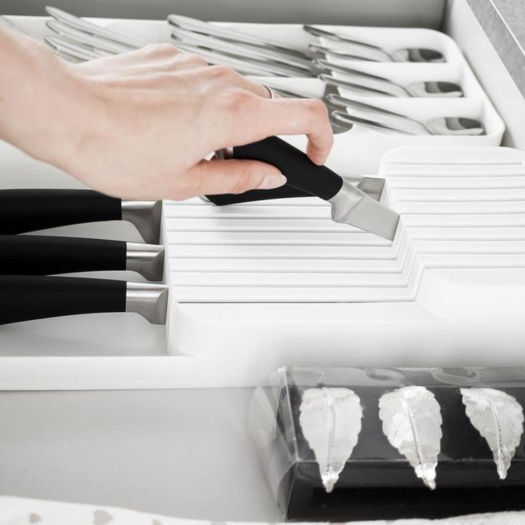 Vilde, organizer do szuflady na noże kuchenne, biały, 39-14.5-7.5 cm