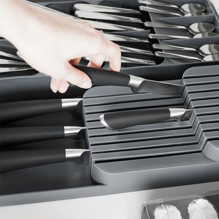 Vilde, organizer do szuflady na noże kuchenne, szary, 39-14.5-7.5 cm