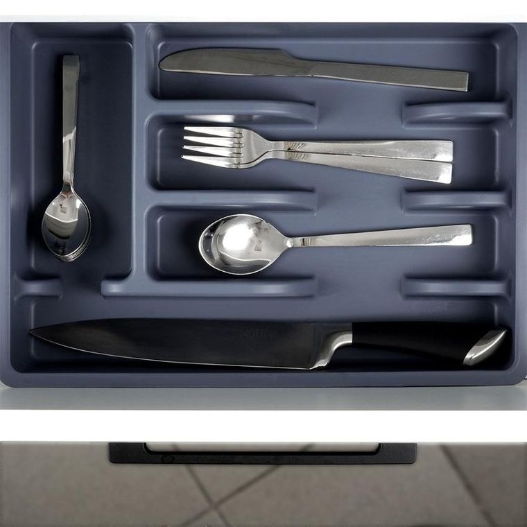 Vilde, organizer na sztućce do szuflady, szary, 5 przegródek, 36-25,5-5,5 cm