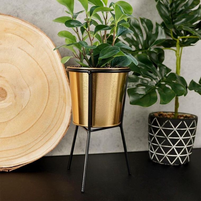 Vilde, osłonka doniczka, na stojaku, metalowa, złota, 20 cm
