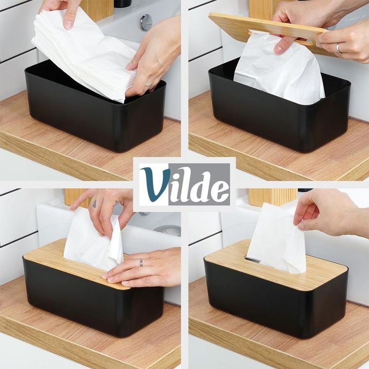 Vilde, pojemnik na chusteczki, czarny, 24-13-9,5 cm