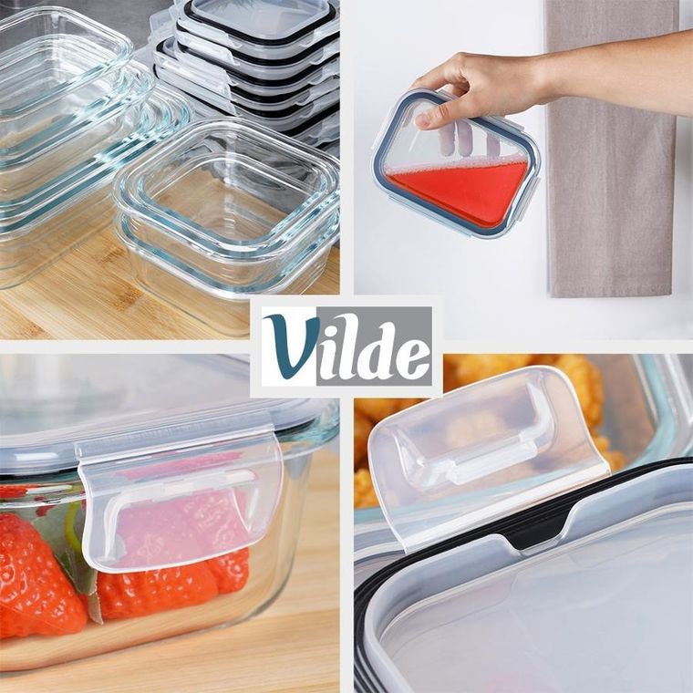 Vilde, pojemniki na żywność, szklane z pokrywką i uszczelką, 9 szt.
