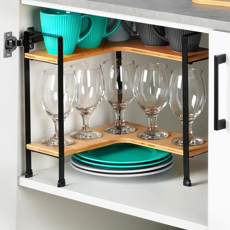 Vilde, półka kuchenna, drewniana, narożna, 2-poziomowa, 29,5-29,5-33,5 cm