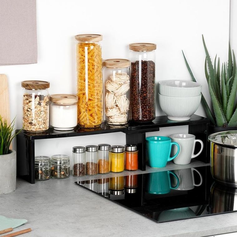 Vilde, półka kuchenna, narożna, czarna, 47-32-15,5 cm