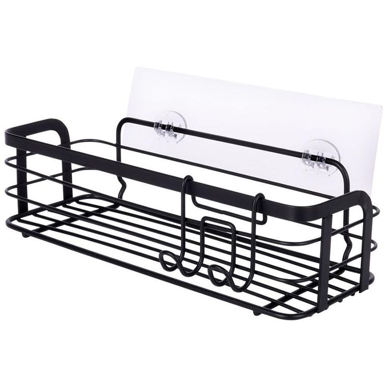 Vilde, półka pod prysznic, metalowa czarna, przyklejana, 29.5-10.5-8 cm