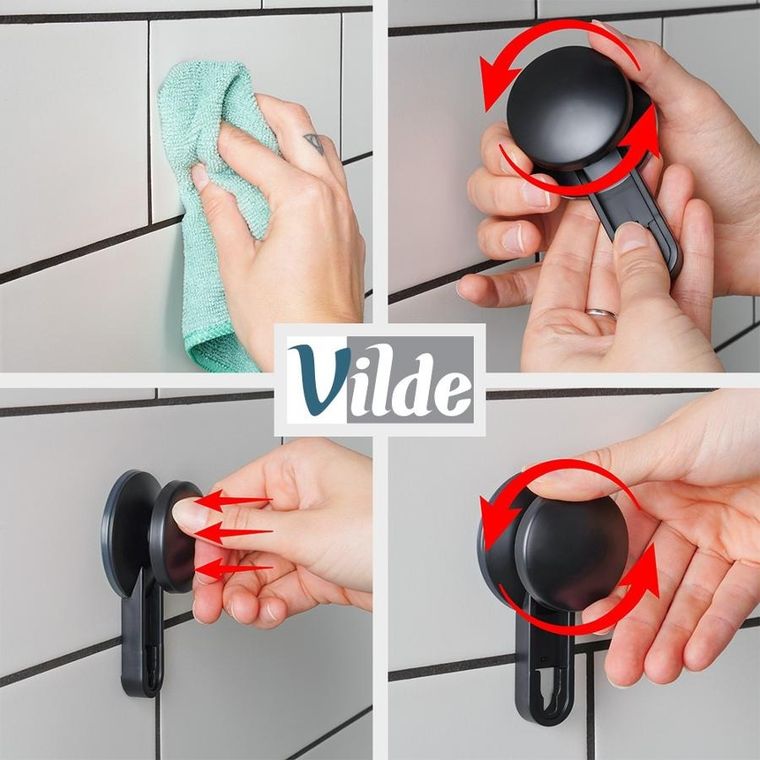 Vilde, półka pod prysznic na przyssawki, czarna, 23,5-13,5-15 cm