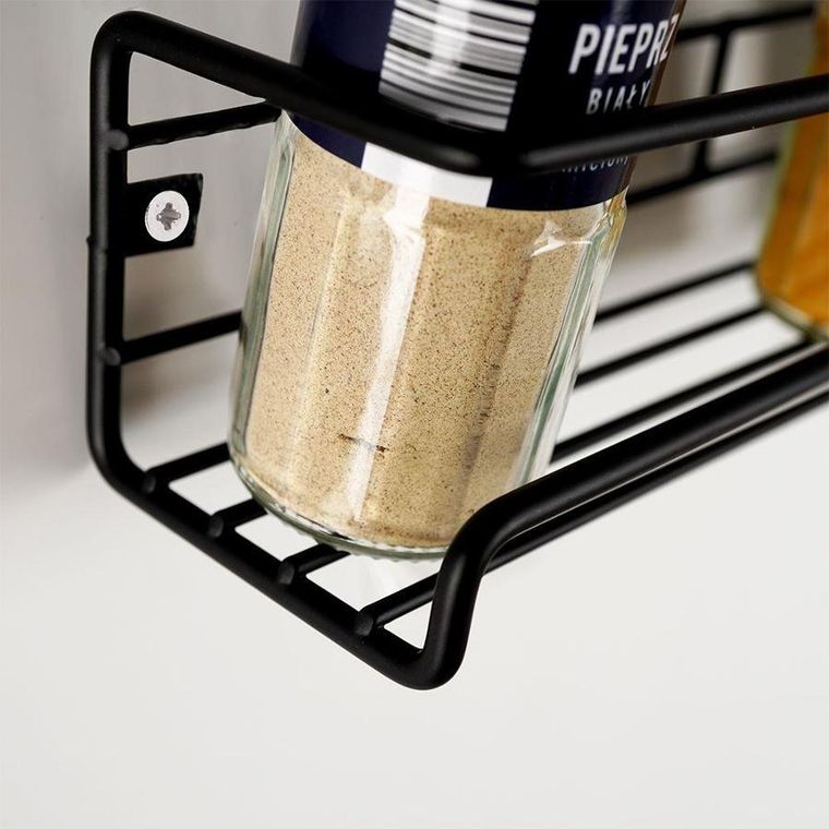 Vilde, półka ścienna na przyprawy, metalowa, czarna loft, 40-6.5-6.5 cm