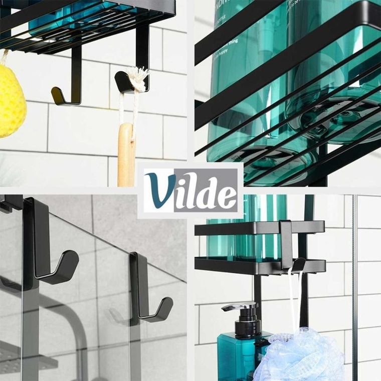 Vilde, półka zawieszana do kabiny prysznicowej, czarna