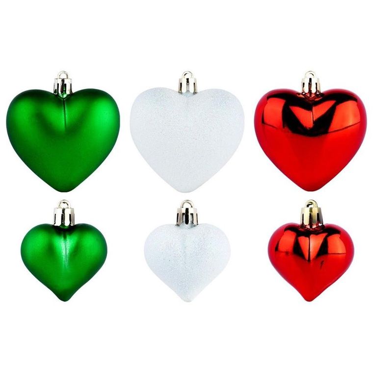 Vilde, Serduszka, bombki choinkowe nietłukące, czerwone, zielone, białe, 6,5/4,5 cm, 16 szt.