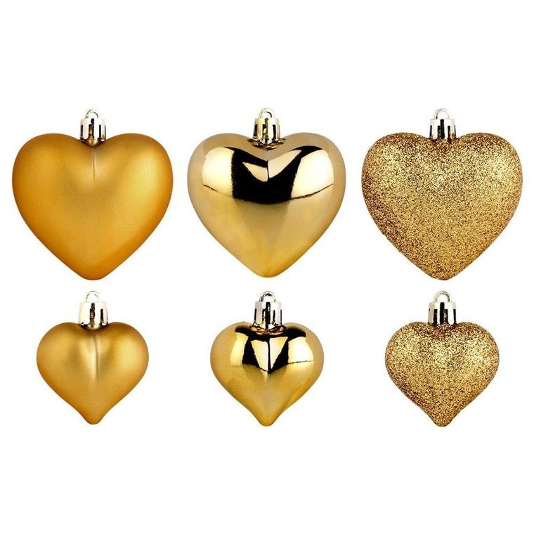 Vilde, Serduszka, bombki choinkowe nietłukące, serduszka, złote, 6,5/4,5 cm, 16 szt.