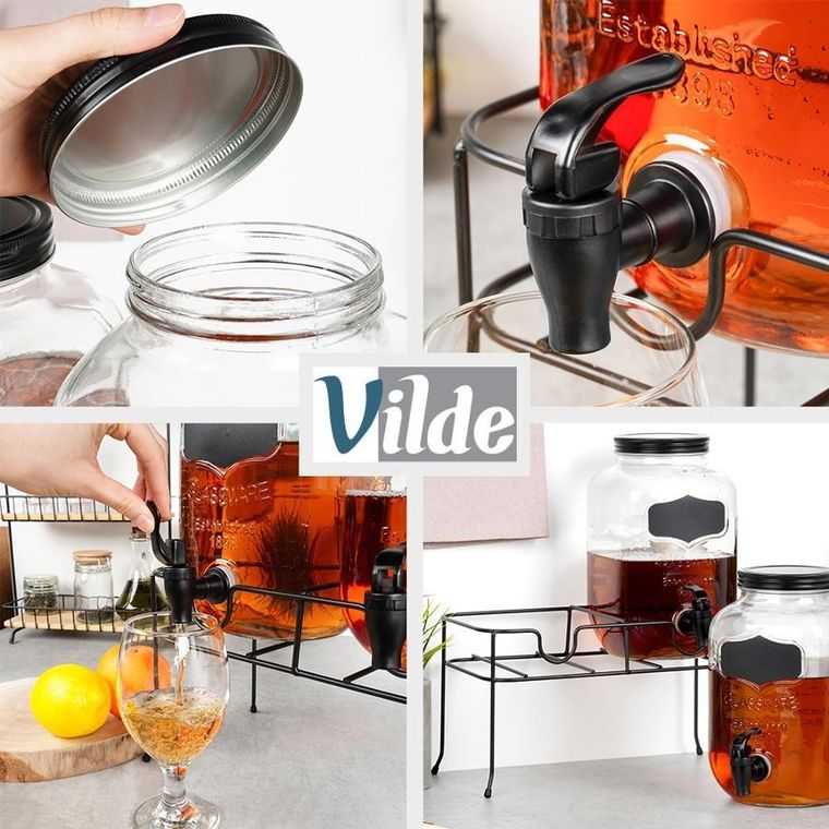 Vilde, słój do napojów z kranikiem i stojakiem, czarny, 2-4l, 3 elementy